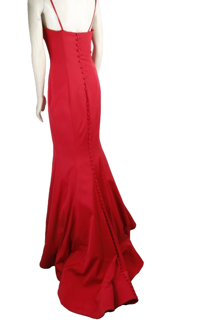 Terani Couture Red Formal Evening Gown Prom Dress Size 8 Mermaid Button Back